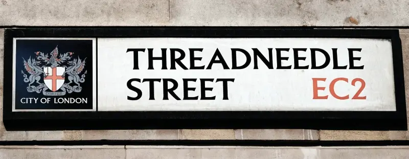 London street sign saying Threadneedle Street