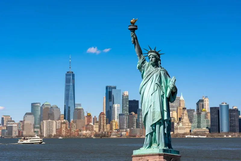 Statue of Liberty overlooking New York City skyline
