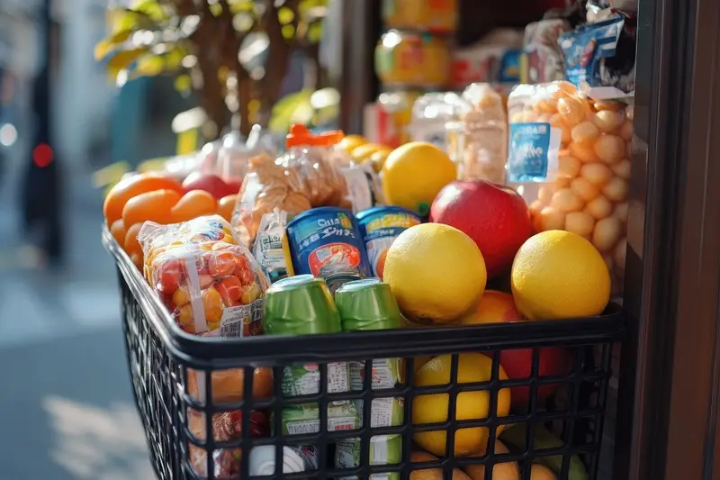 Shopping basket full of groceries