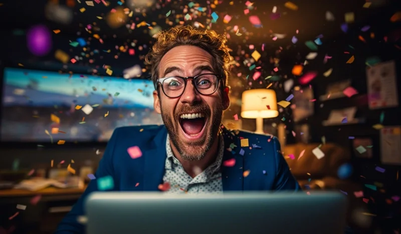 Man winning a sports bet