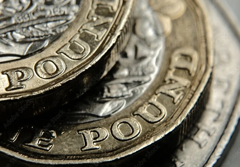 A collection of pound coins