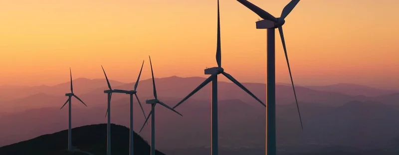 wind turbines, sunset