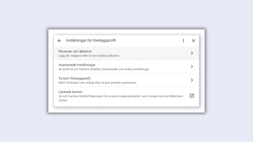 Bild på Googles företagsprofilinställningar 