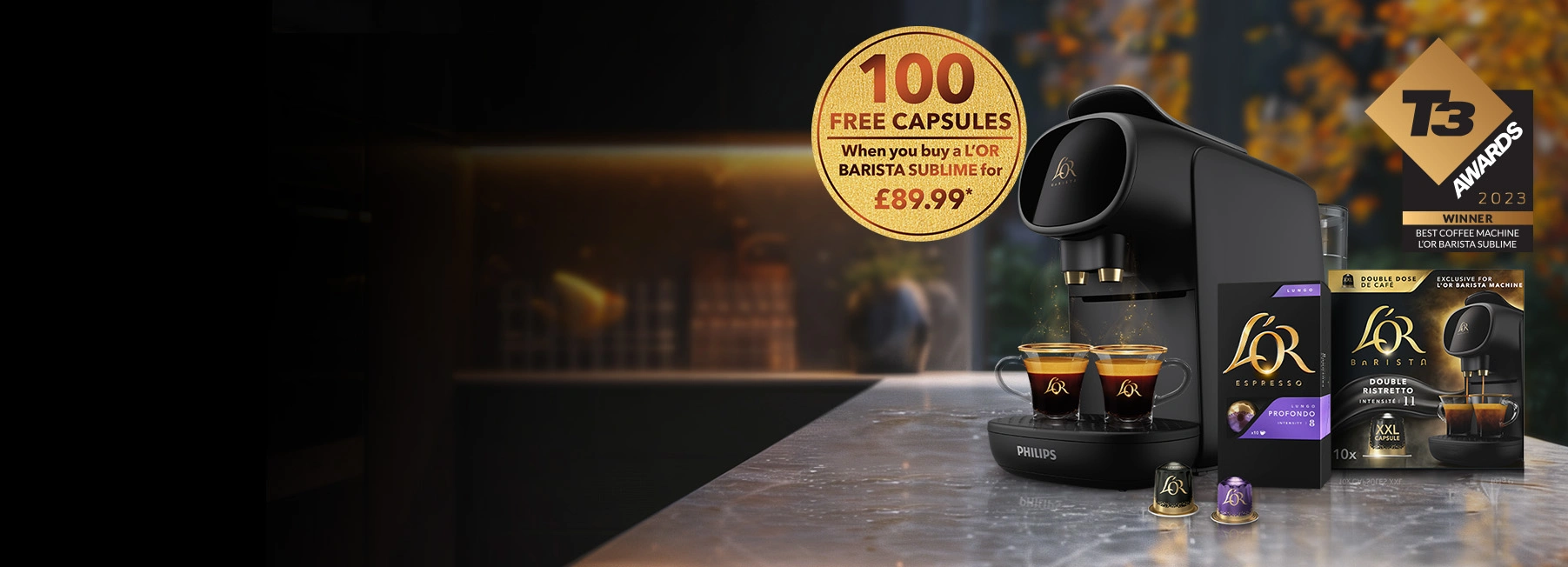 L'OR Autumn Awakening Promotion: Get 100 Capsules for free when you buy the L’OR BARISTA Sublime for £89.99*