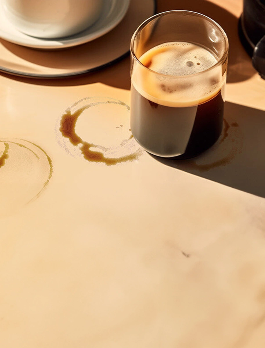 Coffee spilled on table