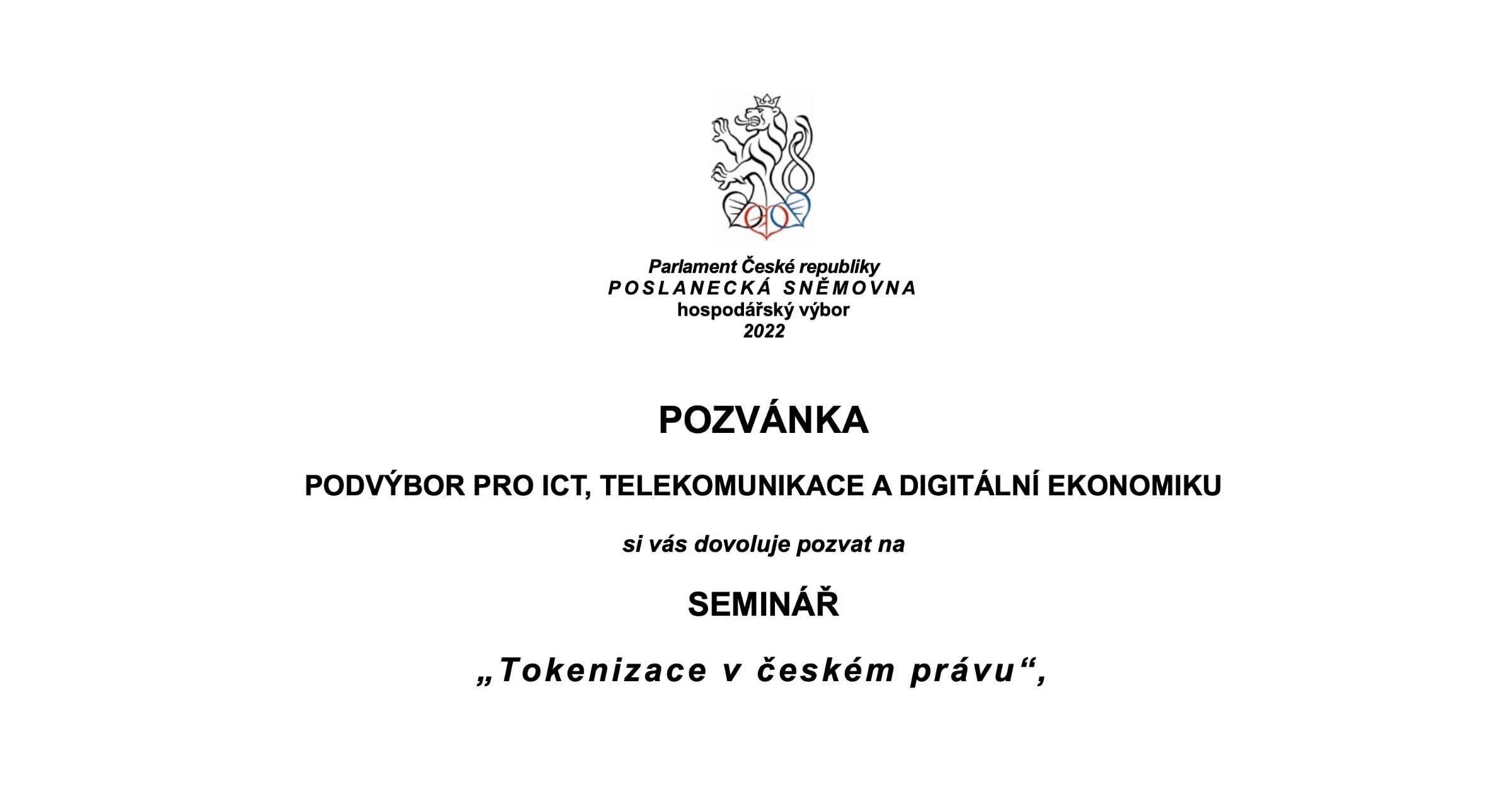Pozvánka na seminář - Tokenizace v českém právu