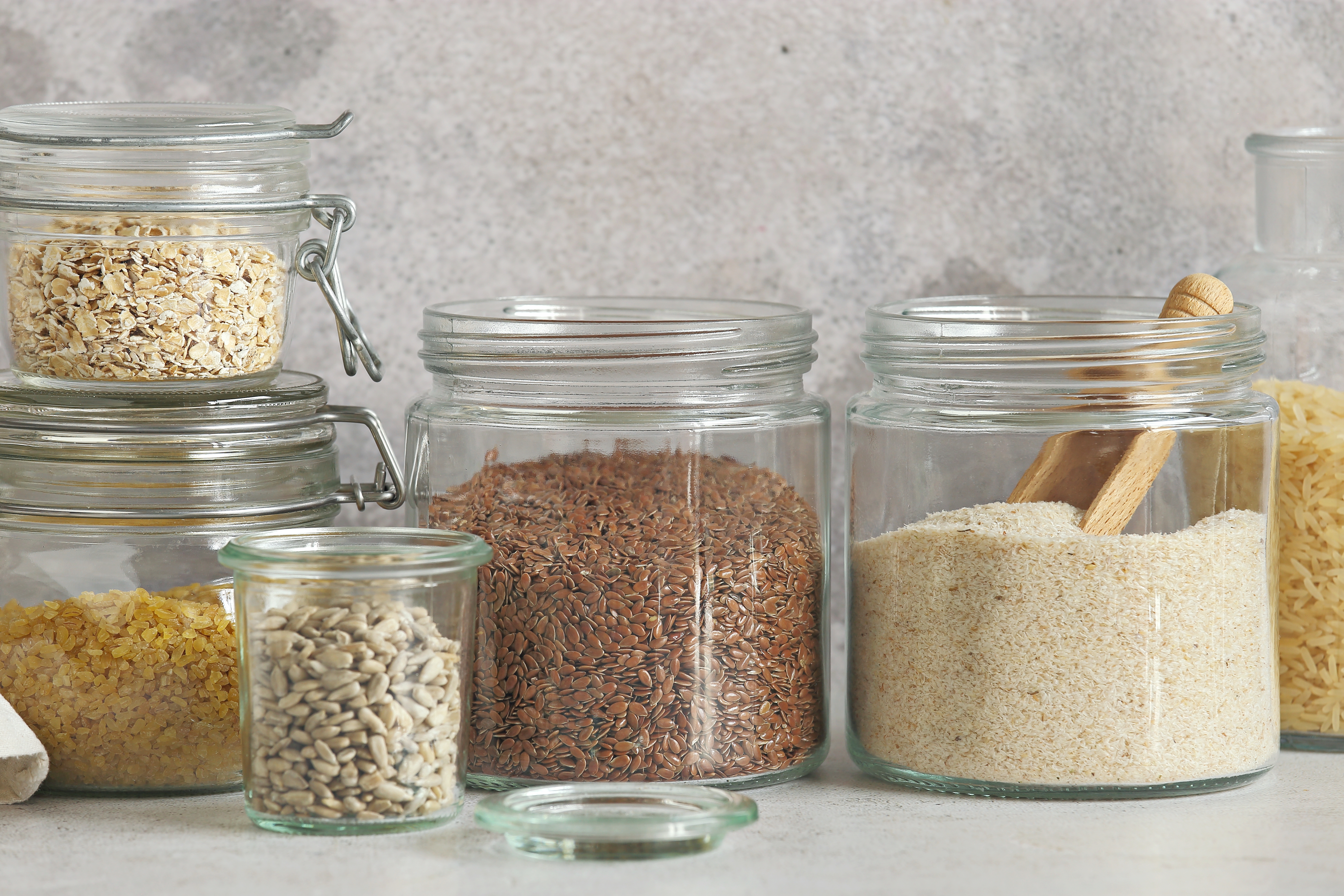 Stocked kitchen pantry with food