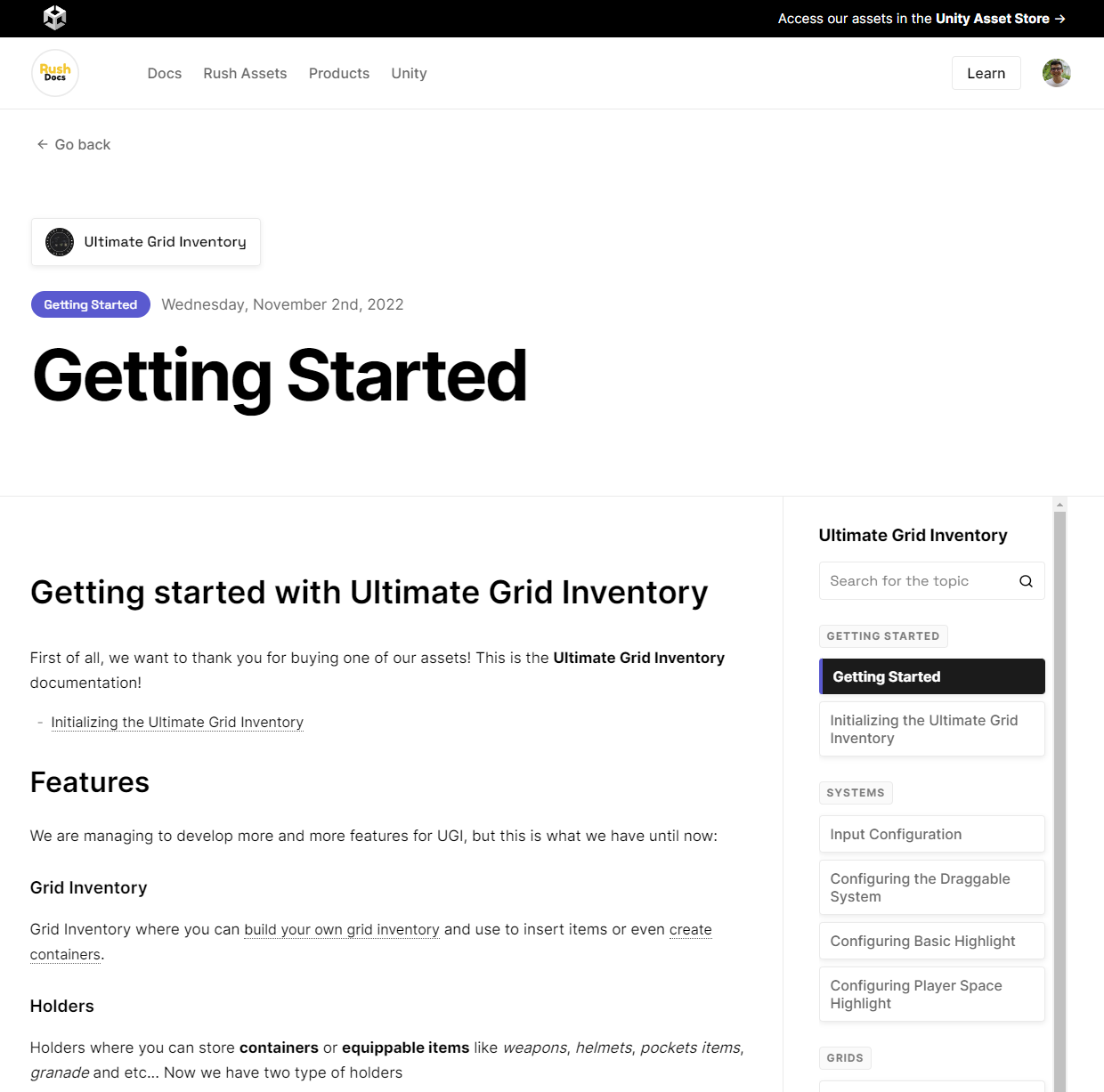 Showing Getting Started Page
