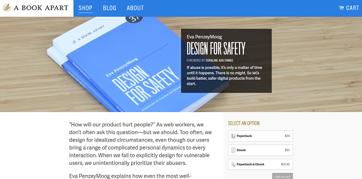 Screenshot: A Book Apart sells digital products 