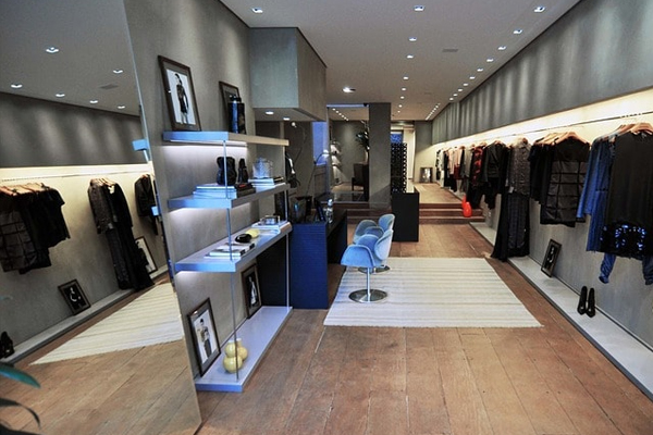 view of a dress shop that utilises Accuride slides to create a beautifully designed shop.