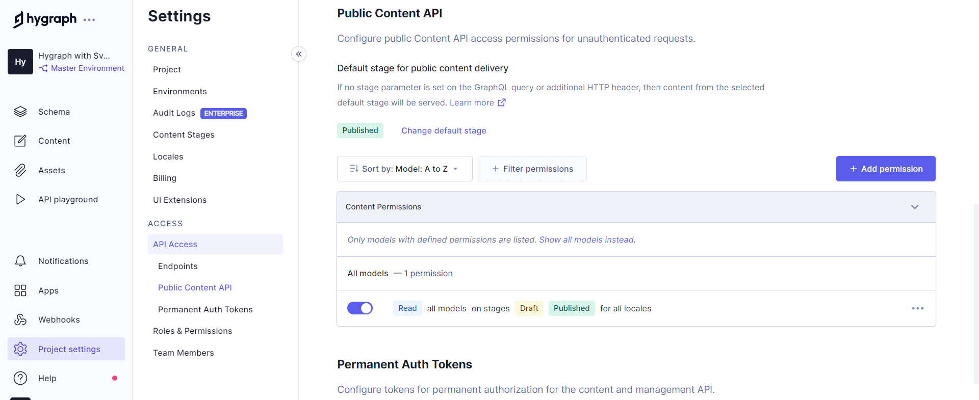 enable access to the content api