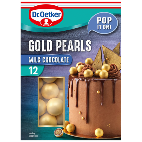 Dr. Oetker 12 Milk Chocolate Gold Pearls Cake Decorations Sprinkles