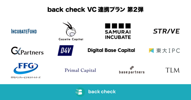 ベンチャーキャピタル12社と新たに連携し、VC投資先スタートアップ向け「back check VC連携プラン」提供範囲を拡大