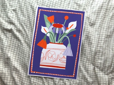 Gouache bouquet fleuri violet