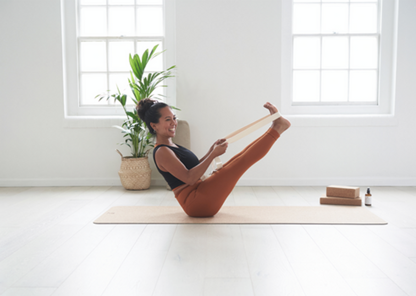 Use a yoga strap for Full Boat Pose