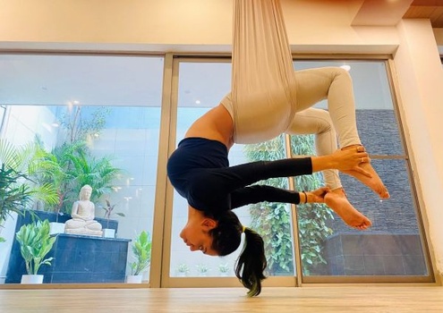 Inverted Bow Pose Aerial Yoga Pose