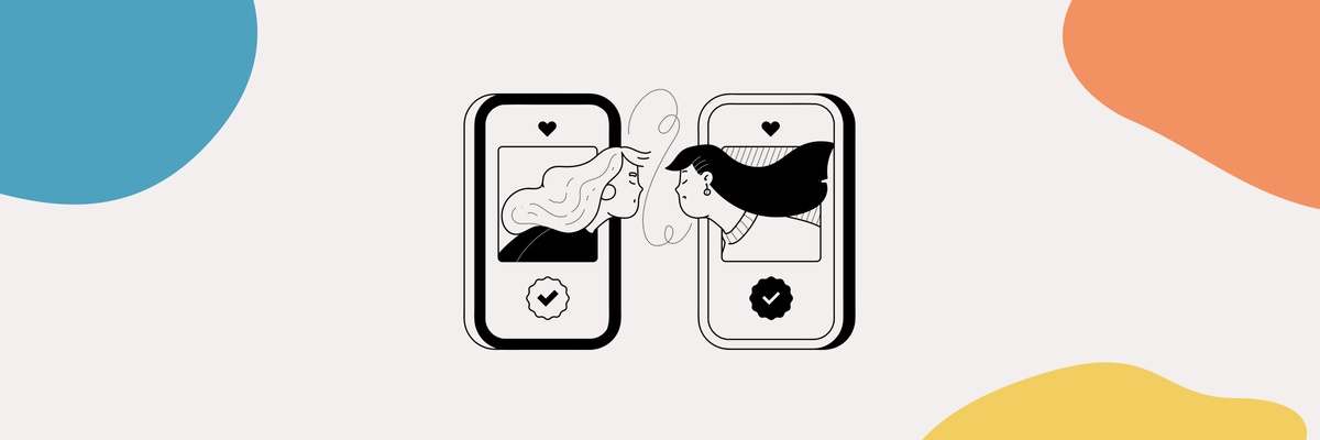 Two persons reaching with a kiss to each other from the mobile screens