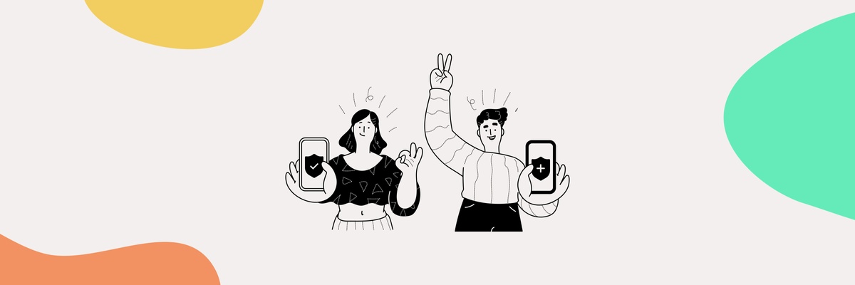 A boy and a girl showing phone screens with "security ok" icon notification