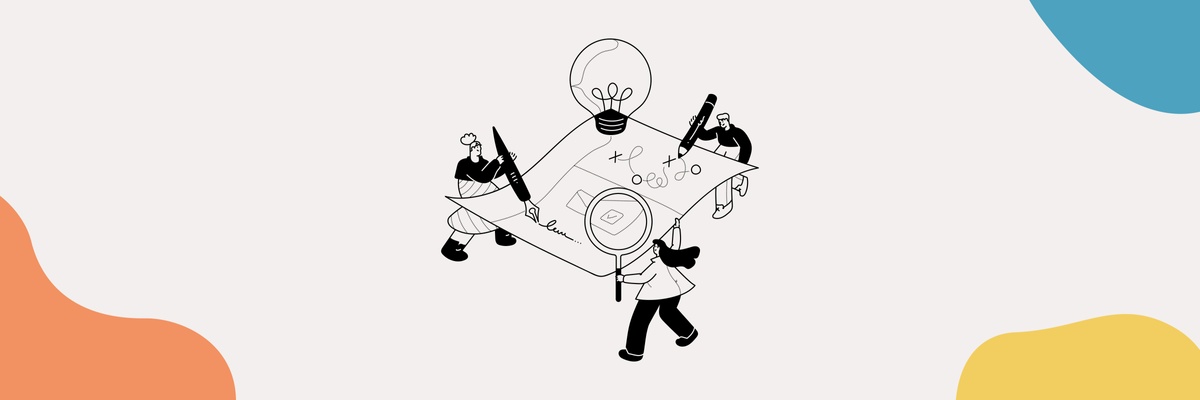 A cartoon representation of three people planning a project on the same paper