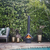 Chimnea outdoor fireplace by pool