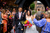 Newlyweds leaving the church confetti shot