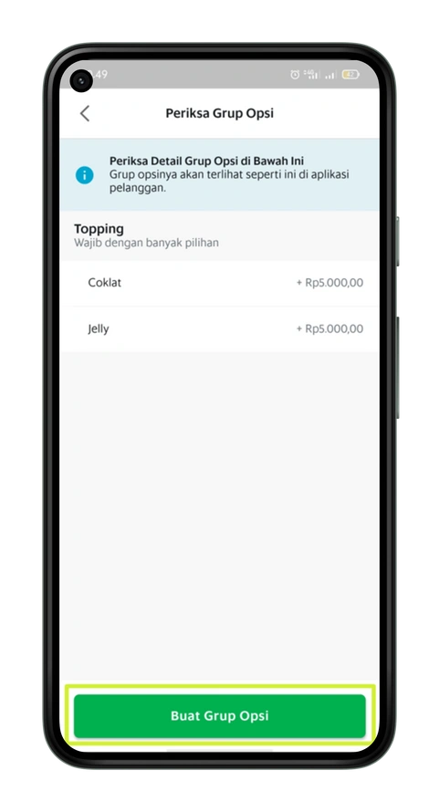 Membuat Grup Opsi - GrabMerchant Website