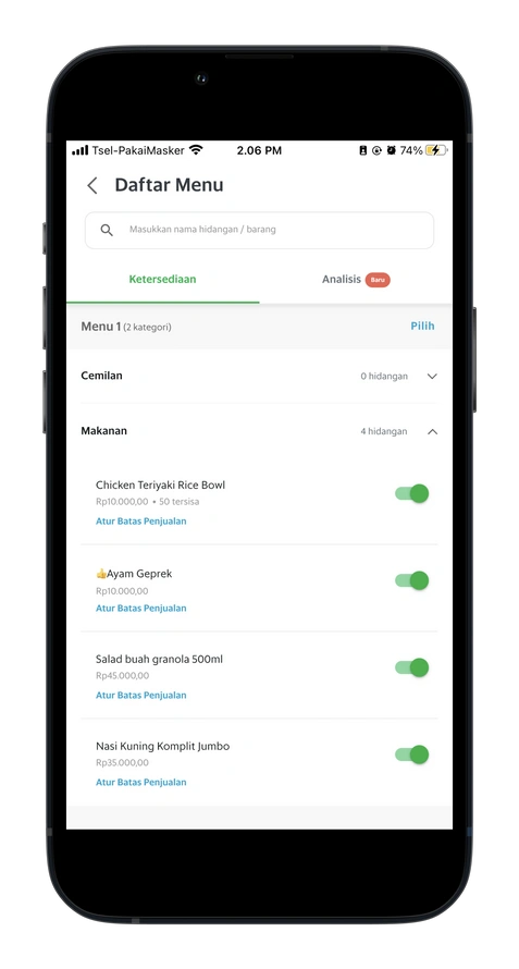 Cara mengatur stok penjualan di Aplikasi GrabMerchant
