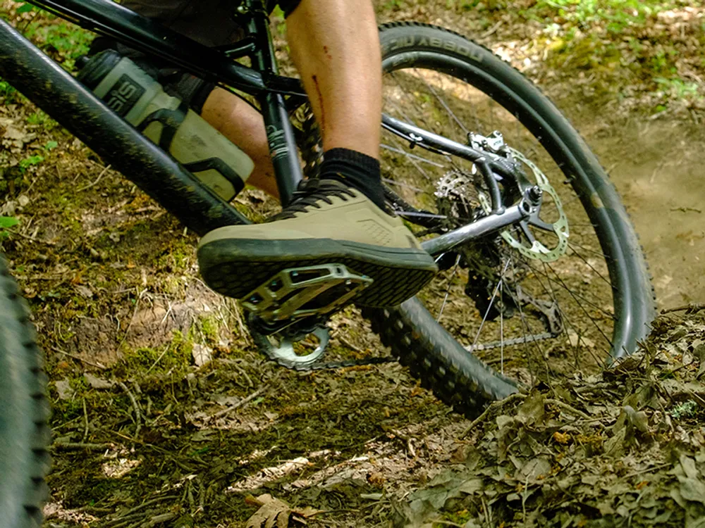 a mountain bike flat pedal