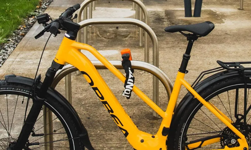 e-bike locked up with a chain lock