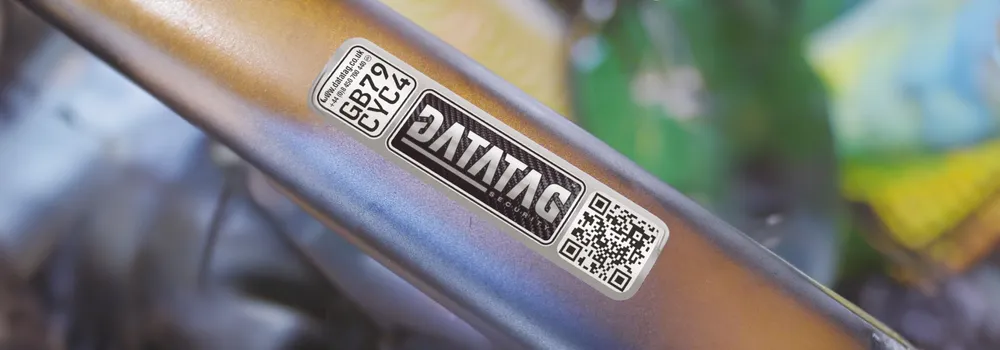 datatag marking sticker on a bike frame