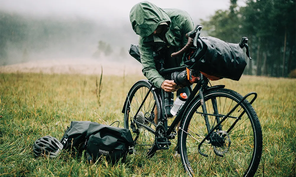 a touring bike is loaded up ready for the day's adventure