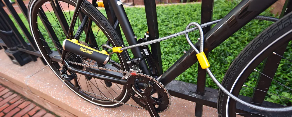 bike locked with a d lock adn extension cable