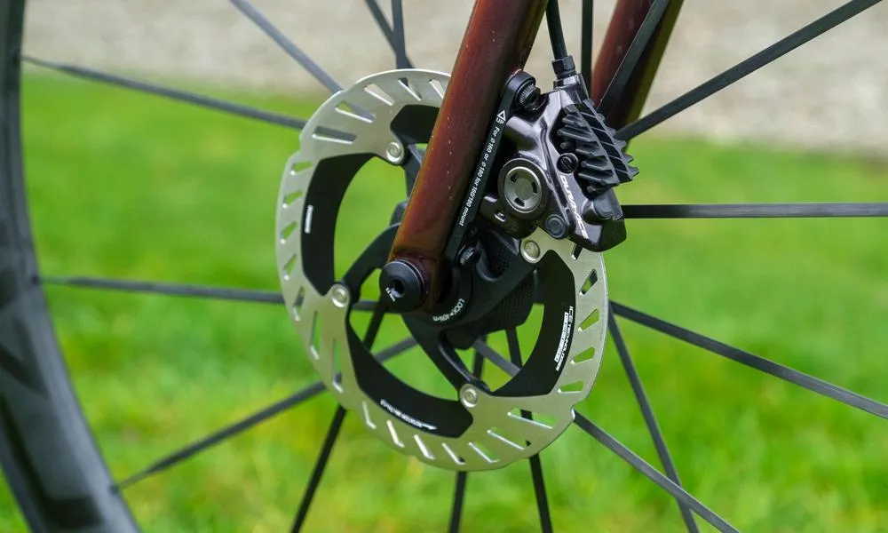 close up on a disc brake rotor