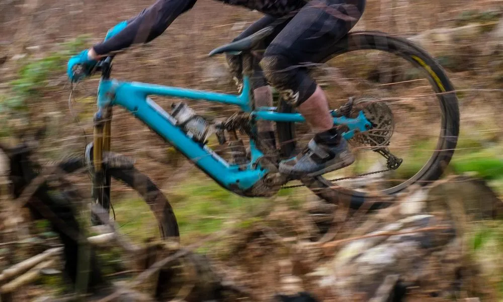 Riding a Yeti 160e e-MTB close up