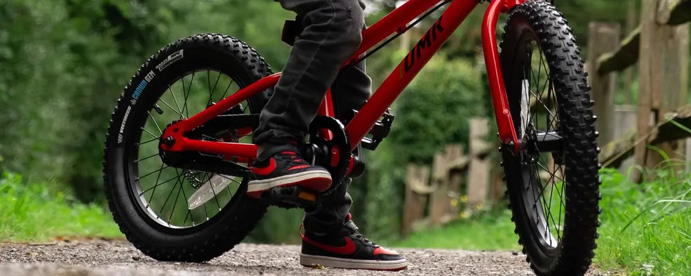 close up on 16 inch tyre on a kids bike