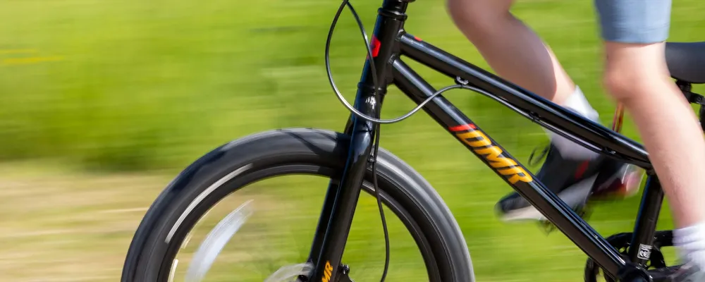 close up on a 20 inch tyre on a kids bike