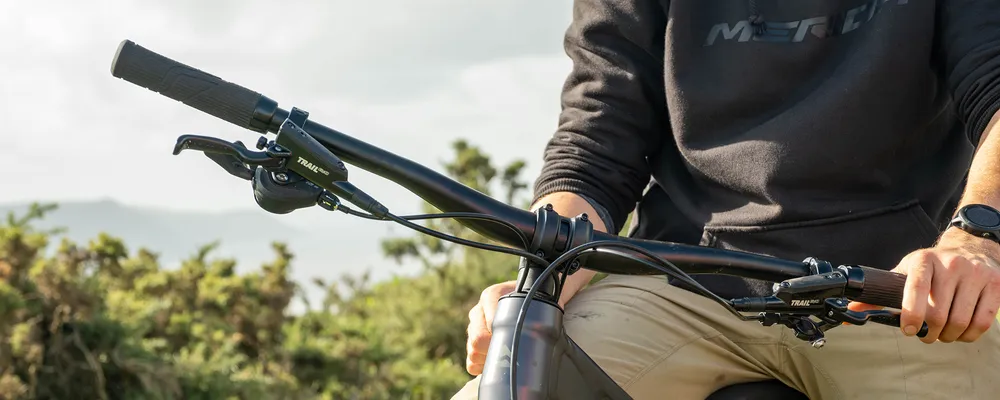 close up of mountain bike handlebars