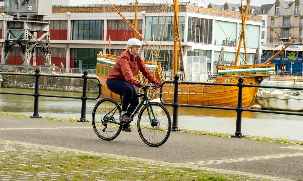 Rider commuting on urban MTB