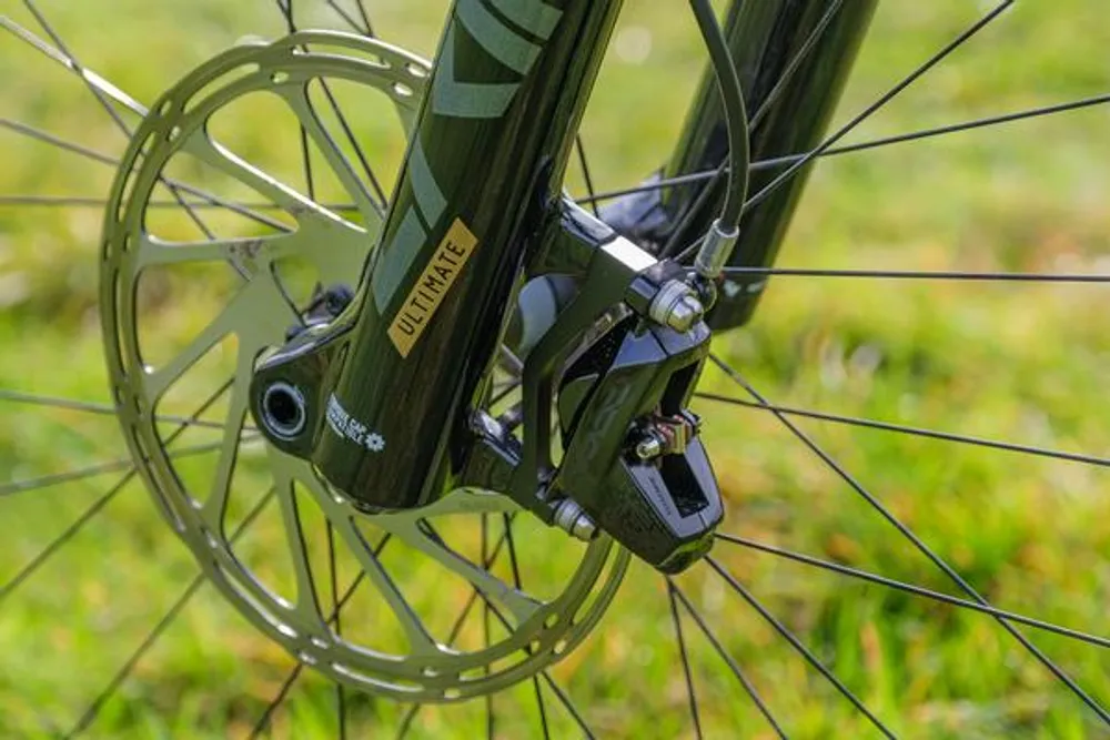 a close up of a disc brake caliper