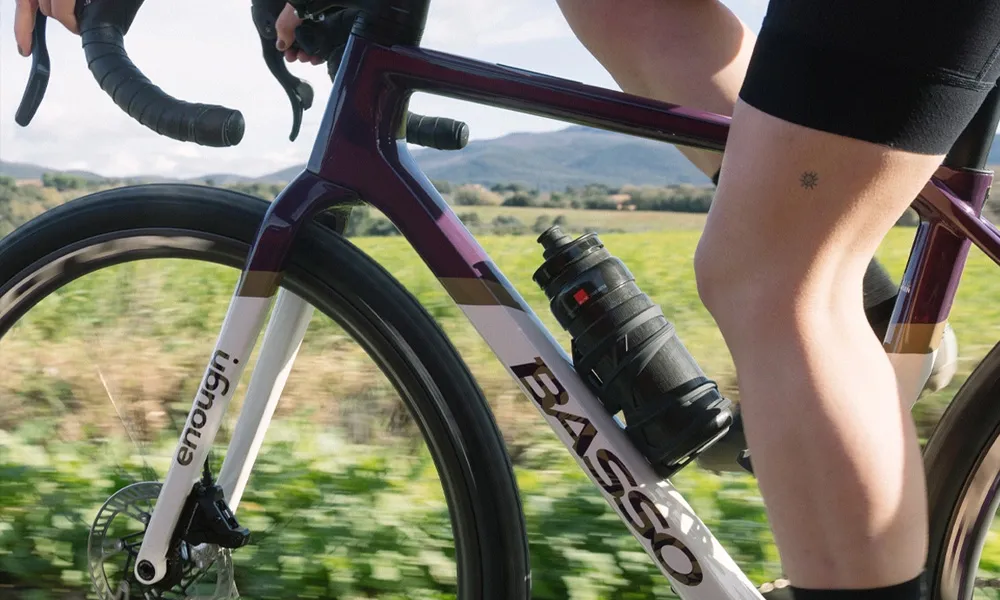 purple gravel bike in summer