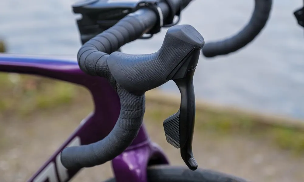 close up of a road bike brake lever