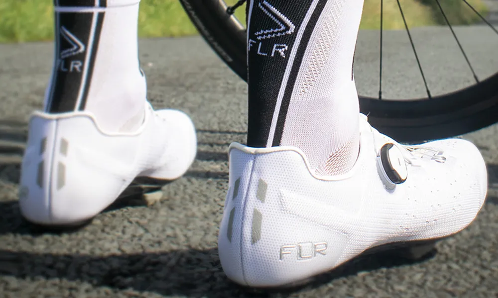 flr white road cycling shoes and socks