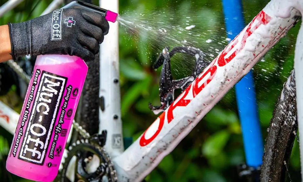 muc-off bike cleaning spray on orbea bike