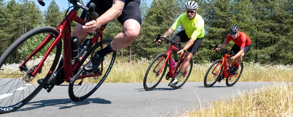 close up of road bike tyres cornering