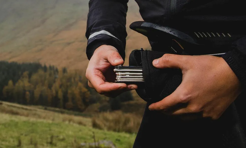 a multi tool is removed from a saddlebag