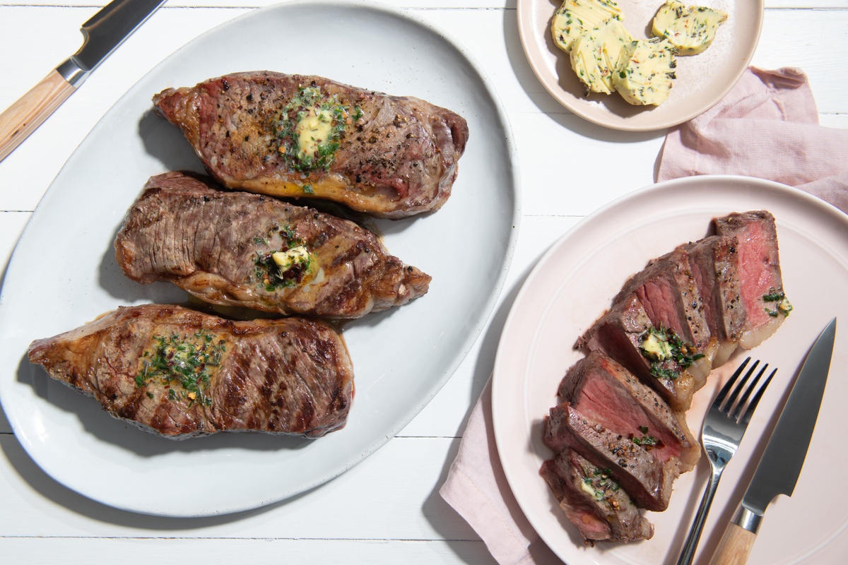 New York Strip Steaks with Garlic-Herb Butter