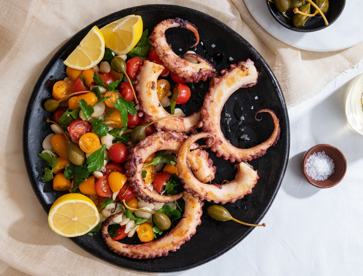 Grilled Octopus with White Beans and Caperberries 