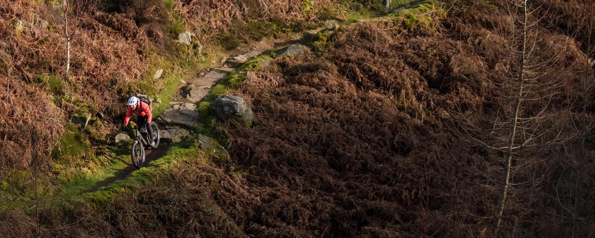 mountain biker on rocky trail on mountain