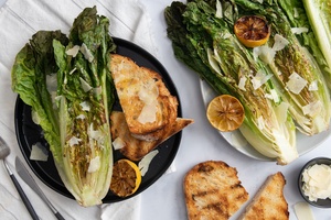 Grilled Romaine with Lemony Dressing and Garlic Toast