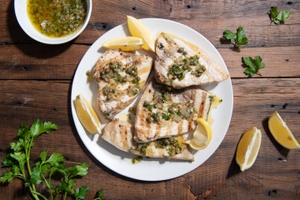 Grilled Swordfish with Caper-Lemon Herb Sauce